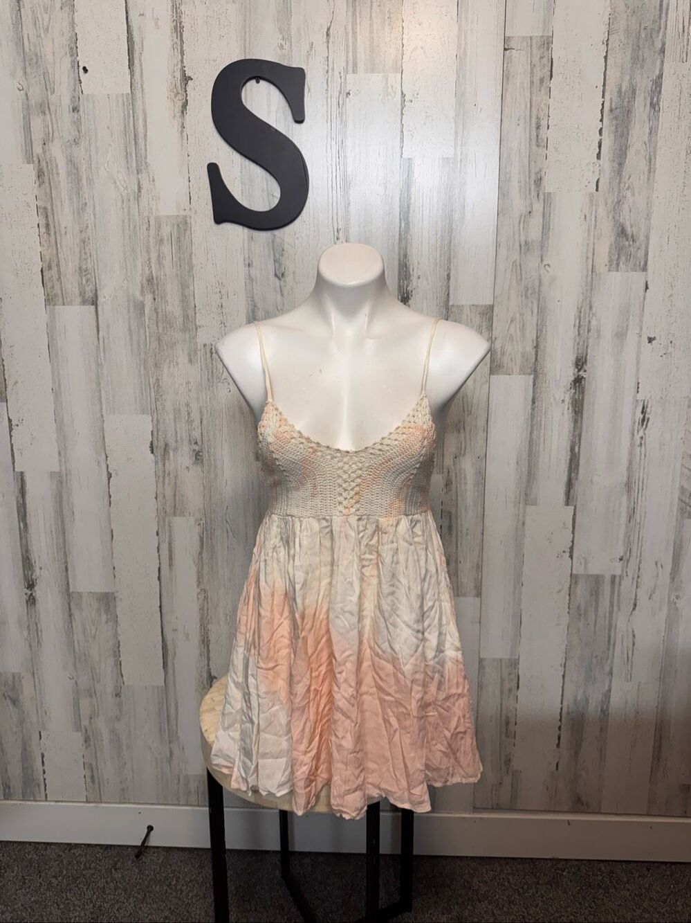 Lulus Crochet Bust Tie Dye Backless Mini Dress Womens Small Peach Ivory Boho